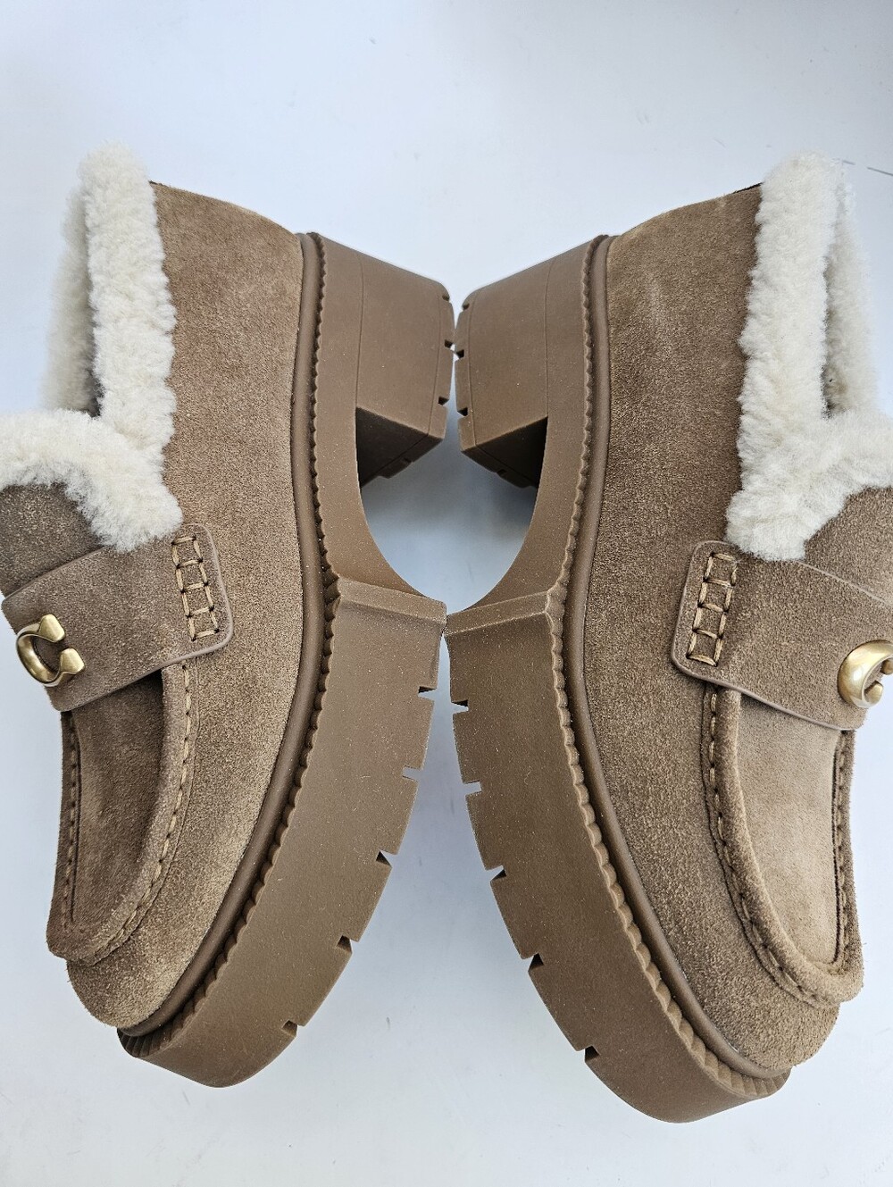 Coach Leah Platform Suede Shearling Loafers - Picture 10 of 11